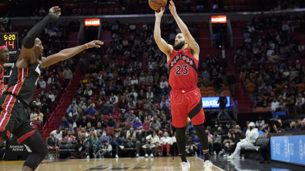 Fred VanVleet z Toronta v utkání s Miami