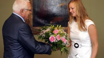 Václav Klaus vítá Petru Kvitovou