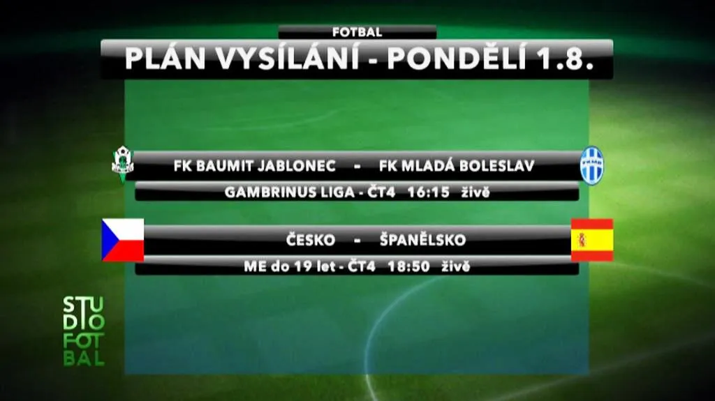 Pondělní plán vysílání