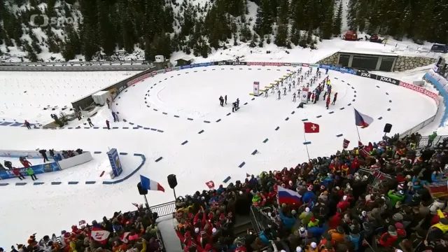 Záznam štafety biatlonistů