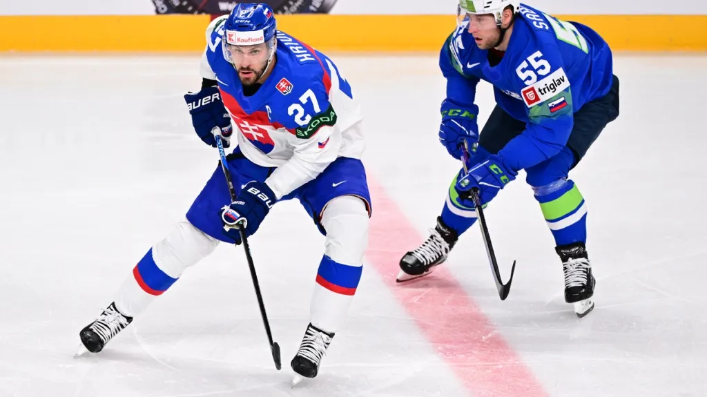 Slovenský kapitán Marek Hrivík v utkání proti Slovinsku