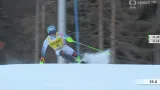 Jízda Timona Haugana v 1. kole slalomu v Alta Badii