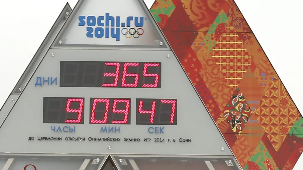 Hodiny odpočítávající zbývající čas do startu OH v Soči