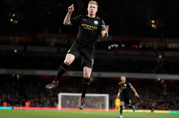 Kevin De Bruyne z Manchesteru City oslavuje gól na hřišti Arsenalu