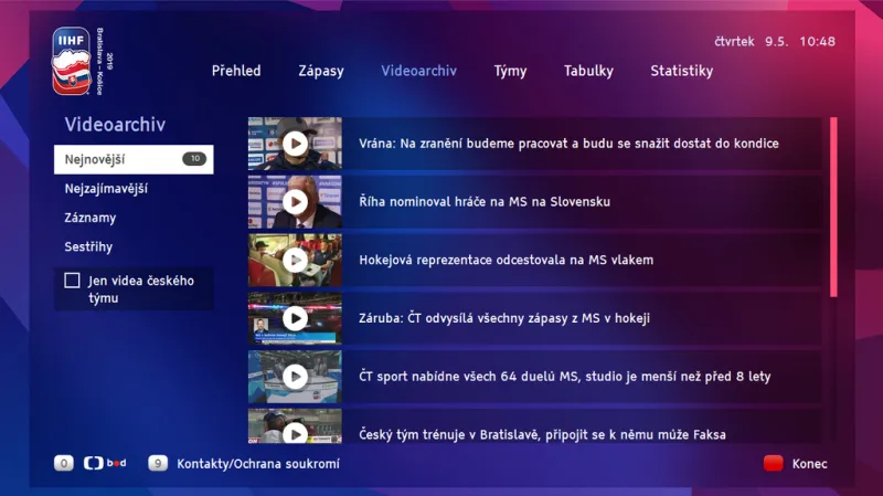 Videa z webu ctsport.cz i v HbbTV