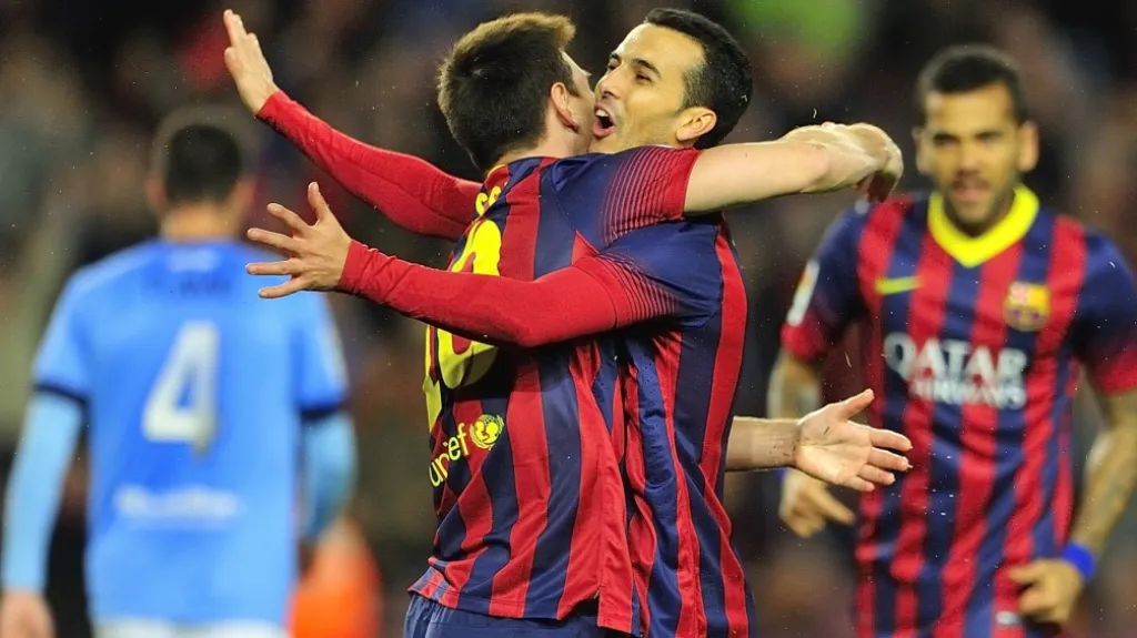 Radost Messiho a Pedra v utkání Barcelony s Málagou