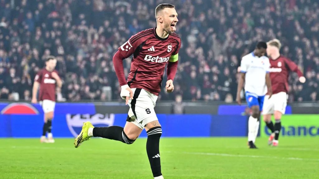 Lukáš Haraslín slaví branku proti Baníku Ostrava