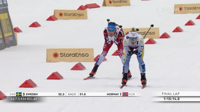 Švédsko-norský souboj o zlato ve štafetovém závodě s vítěznou Sundlingovou