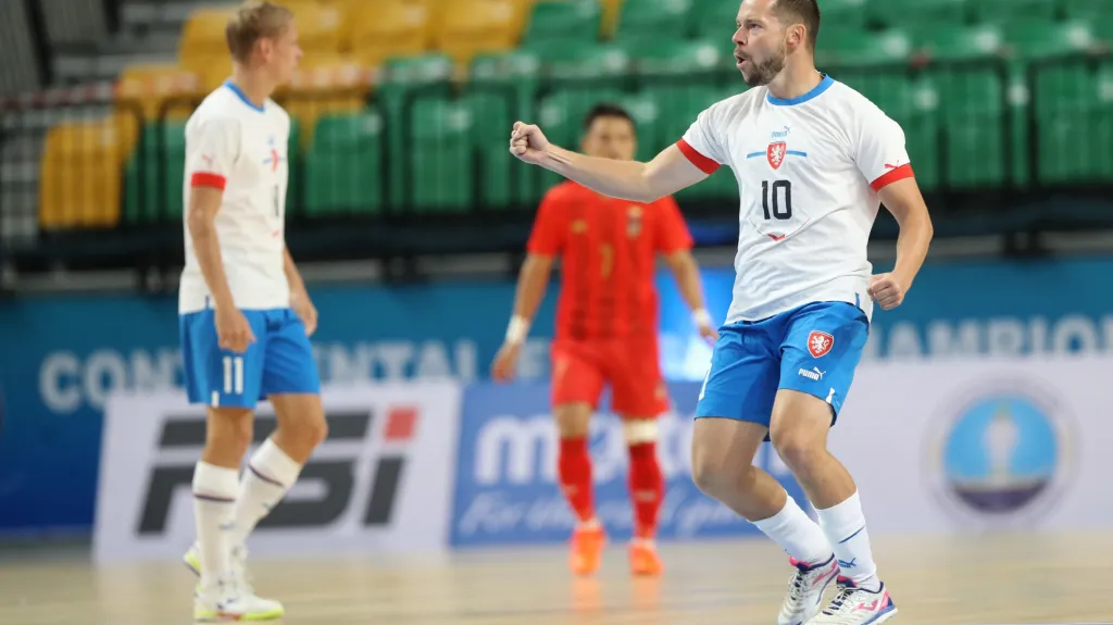 Michal Seidler se raduje z gólu v reprezentačním dresu