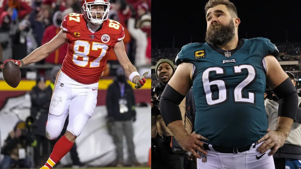 Travis (vlevo) a Jason Kelceovi