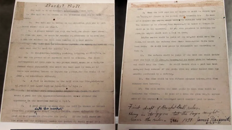 První pravidla basketbalu sepsaná Jamesem Naismithem