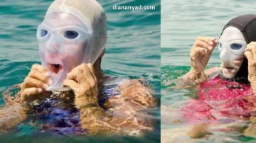 Diana Nyadová v silikonové masce proti medúzám