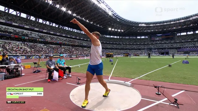 Vrh koulí desetibojařů Stráského a Kopeckého