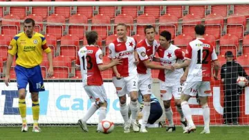 Radost hráčů Slavie z gólu