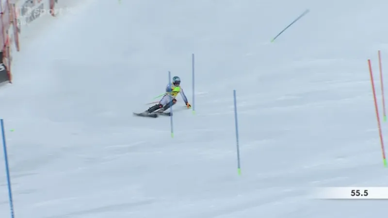 Jízda Timona Haugana v 2. kole slalomu v Alta Badii