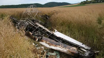 Vrak letadla, které havarovalo v Brně-Medlánkách