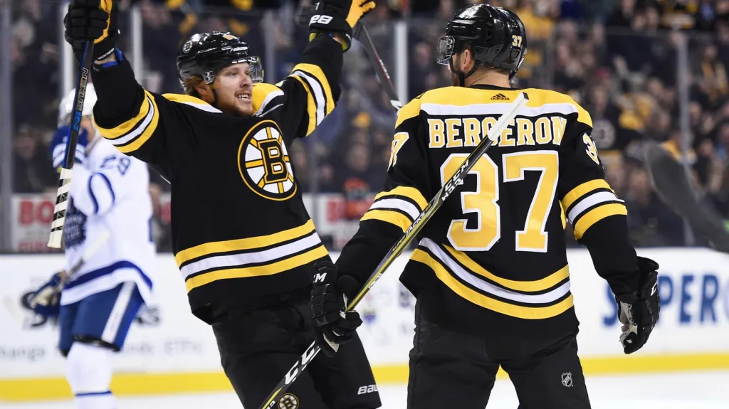 David Pastrňák se raduje z branky