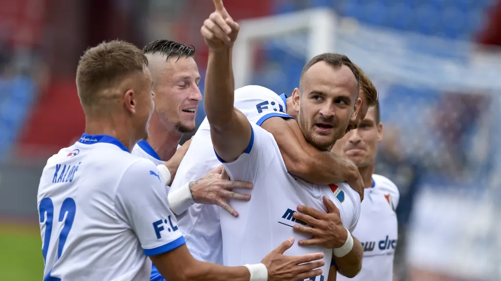 David Lischka se raduje z prvního gólu Baníku 
