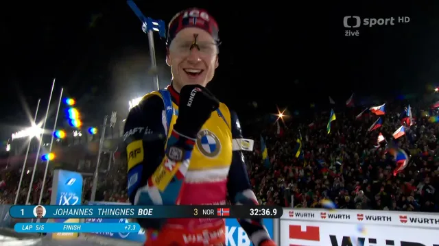 Sestřih stíhacího závodu biatlonistů na MS