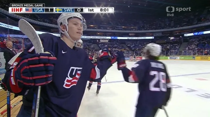 Gól v utkání Švédsko - USA: Bjork - 0:1 (12. min.)