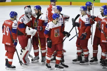 Čeští hokejisté se radují z výhry