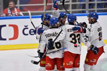 Čeští hokejisté se radují z gólu