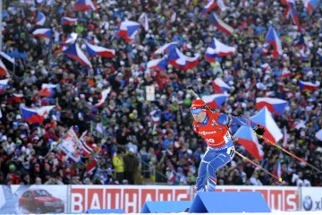 Michal Šlesingr jede sprint v roce 2015 v Novém Městě na Moravě