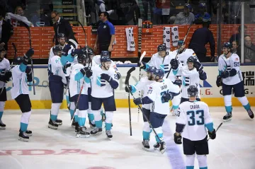 Radost hokejistů Výběru Evropy