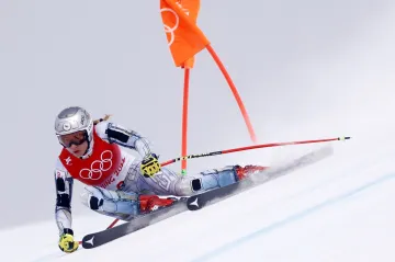 Ester Ledecká na trati olympijského sjezdu