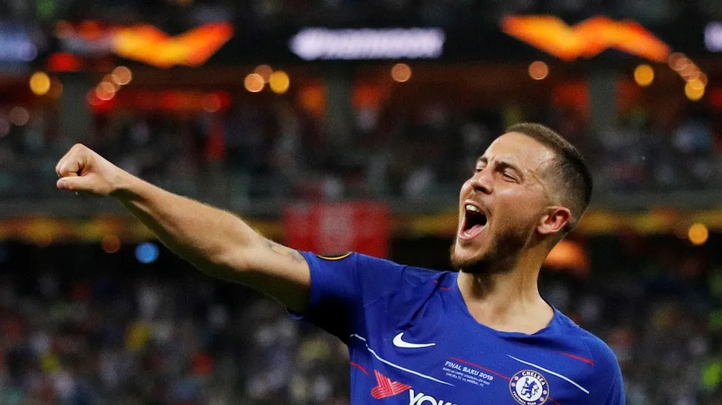Eden Hazard z Chelsea se raduje z gólu ve finále Evropské ligy