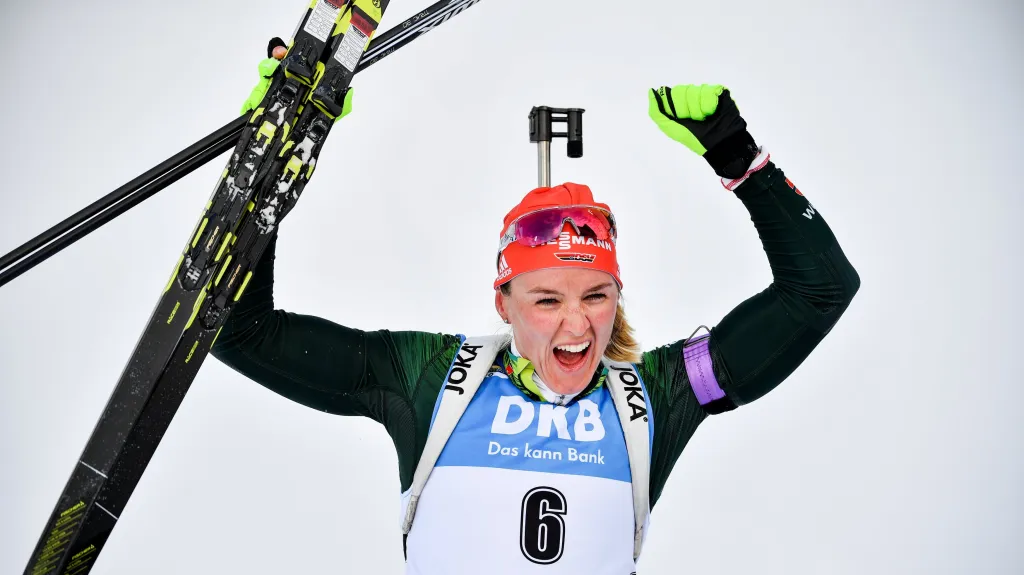 Denise Herrmannová se raduje ze zlata na mistrovství světa