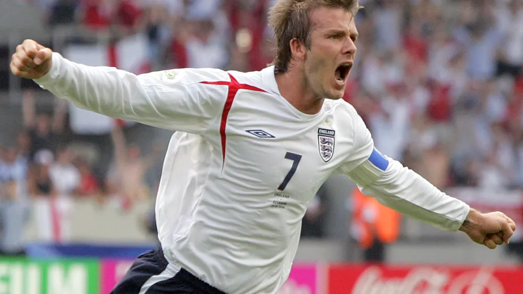 David Beckham se raduje z gólu na MS 2006