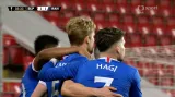 Gól v utkání Slavia Praha – Rangers: Helander – 1:1 (36. min.)