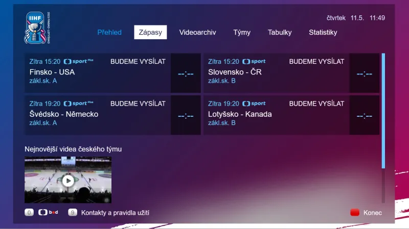 Aplikace HbbTV k MS v hokeji 2023