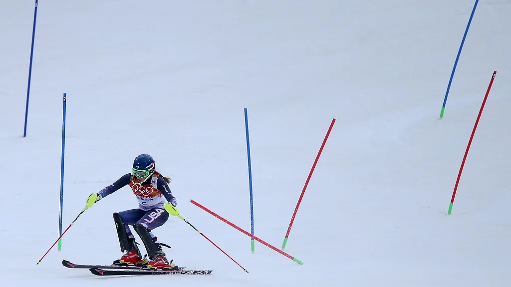 Mikaela Shiffrinová na trati olympijského slalomu