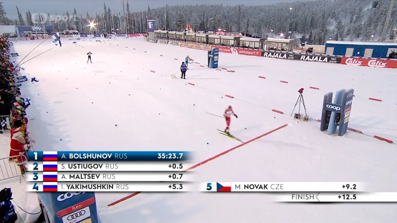 Závěr stíhacího závodu na 15 km na SP v Ruce s pátým Novákem