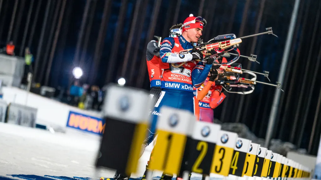 Michal Krčmář během smíšené štafety v Kontiolahti