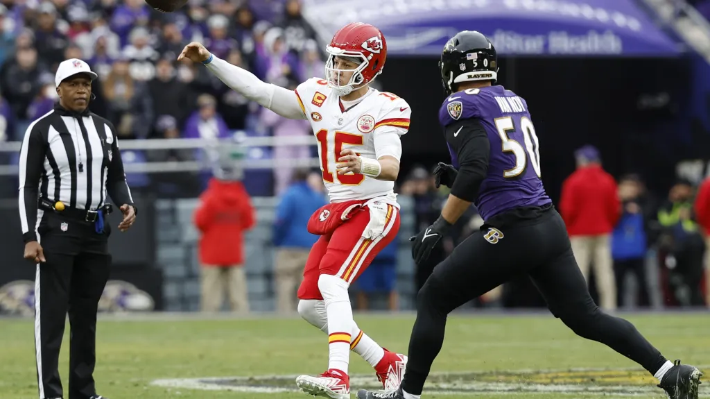 Patrick Mahomes v utkání s Baltimorem