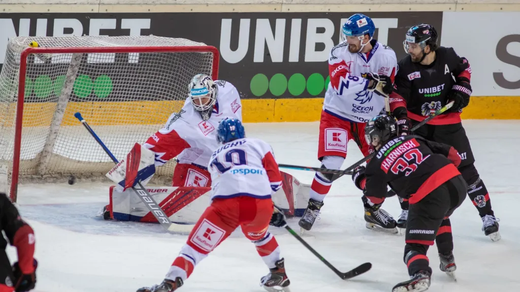 Brankář Roman Will v utkání proti Rakousku