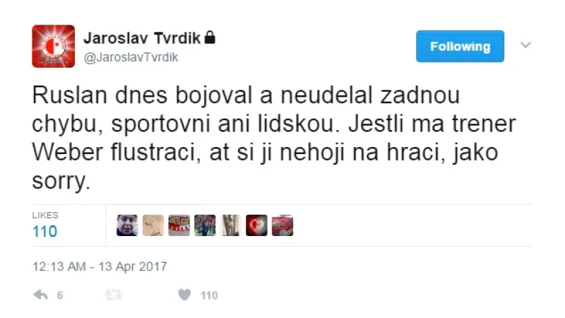 Reakce Jaroslava Tvrdíka na kritiku trenéra Webera