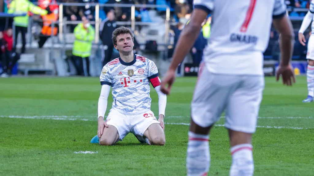 Thomas Müller z Bayernu Mnichov během nepodařeného utkání v Bochumi