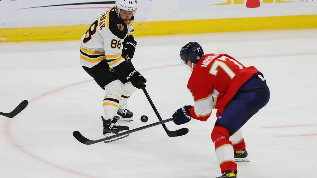 David Pastrňák v utkání s Floridou