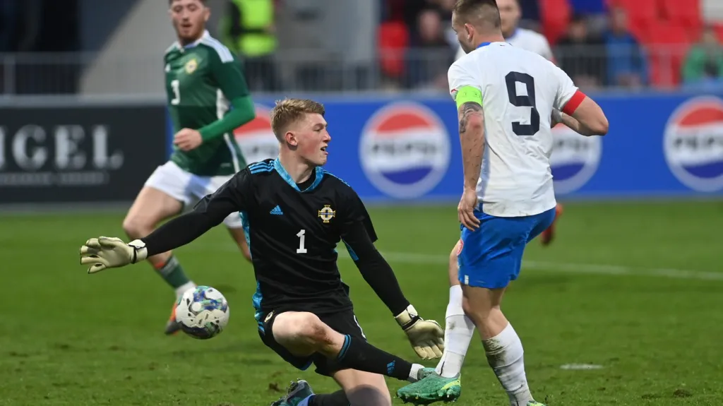 Václav Sejk před brankářem Severního Irska