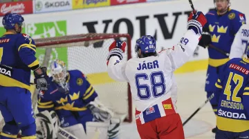 Jaromír Jágr se raduje z gólu Švédům
