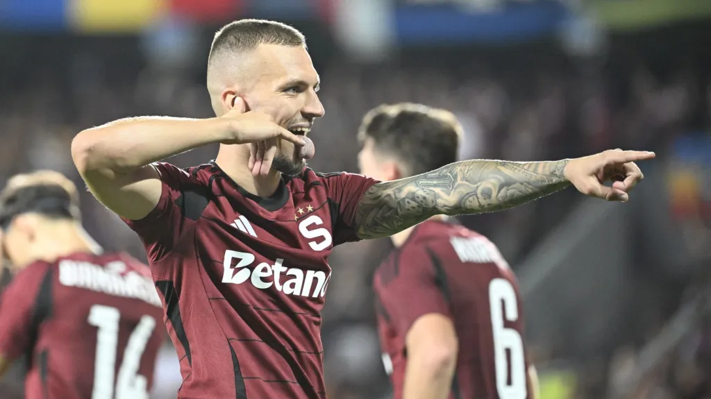 Lukáš Haraslín se raduje po gólu v brance Malmö