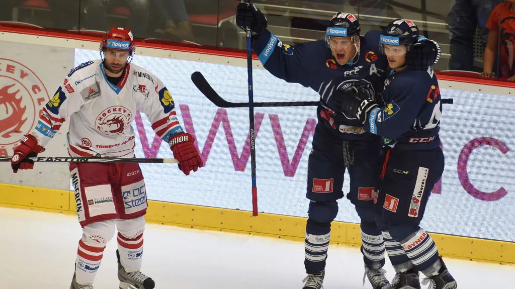 Radost hokejistů Liberce v utkání s Třincem