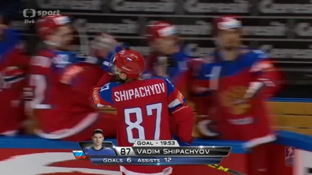 Gól v utkání Rusko - USA: Schipachyov - 7:2 (60. min.)