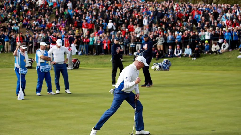 Jamie Donaldson slaví na Ryder Cupu povedený putt