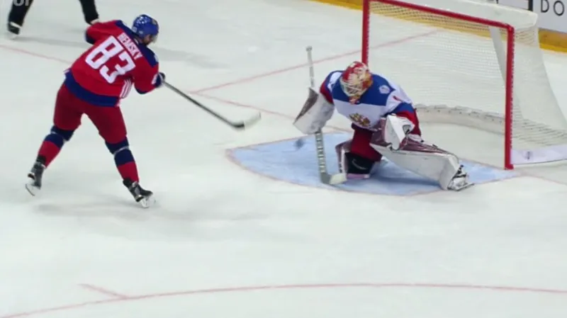 Gól v utkání Česko - Rusko: Hemský - 2:1 (rozhodující nájezd)