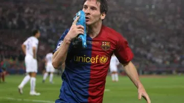 Messi slaví druhý gól Barcelony